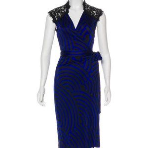 Diane von Furstenberg NWT Black Blue Lace Olivier Wrap Open Cap sleeve